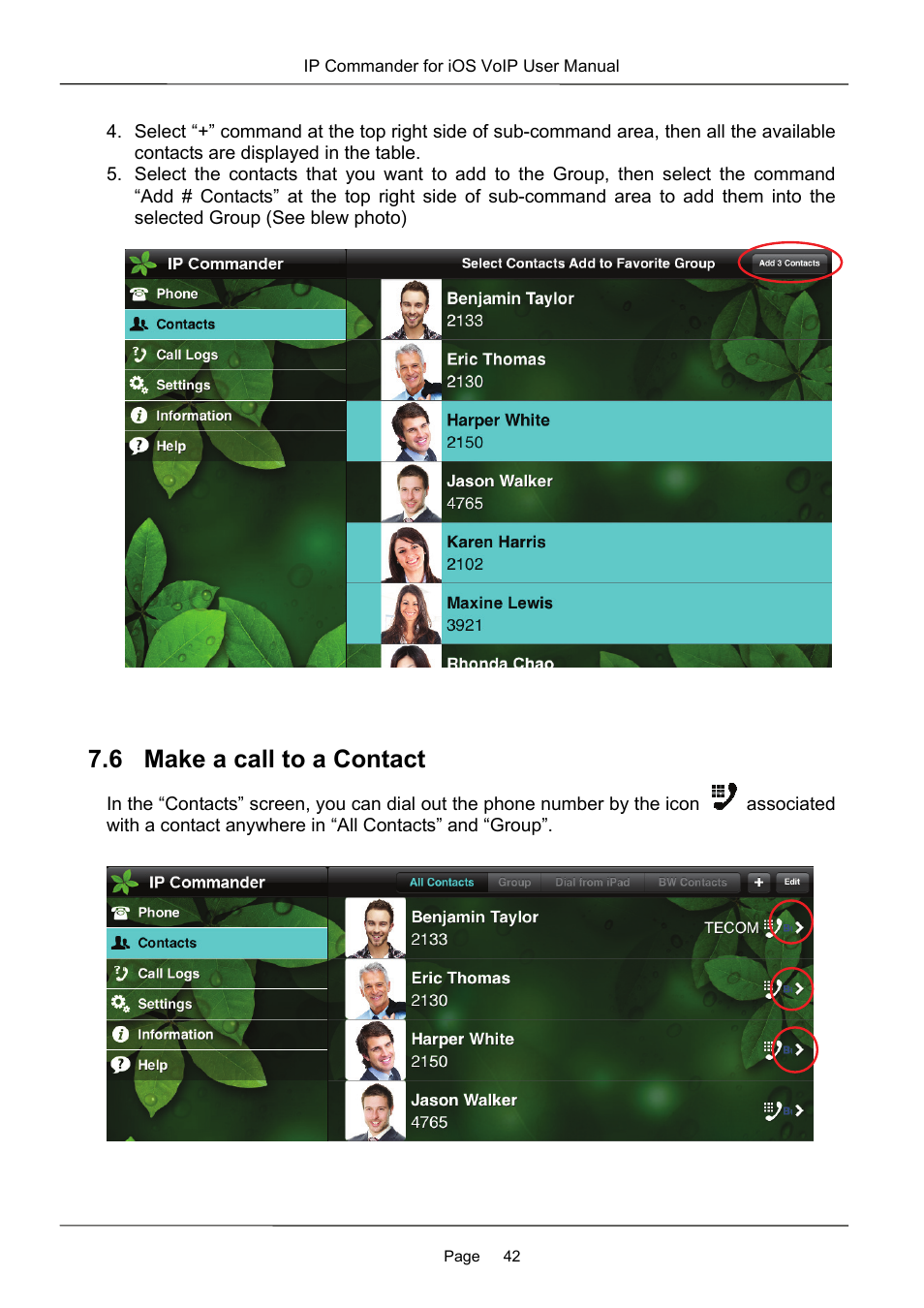 6 make a call to a contact | MOCET IP Commander User Manual | Page 42 / 53