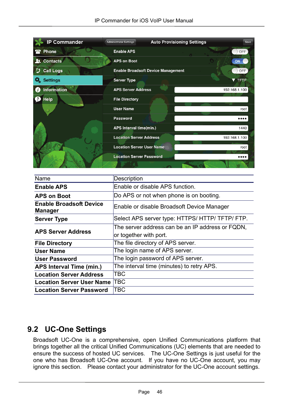 2 uc-one settings | MOCET IP Commander User Manual | Page 46 / 53