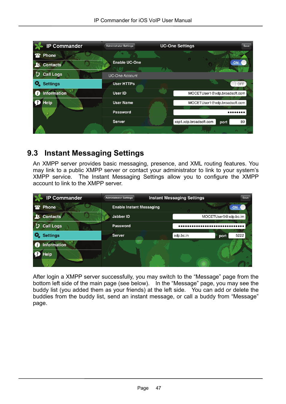 3 instant messaging settings | MOCET IP Commander User Manual | Page 47 / 53