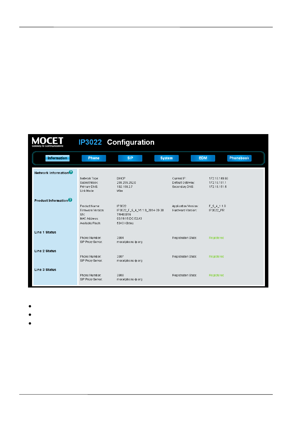 Viewing phone information on web user interface | MOCET IP3021A User Manual | Page 59 / 68