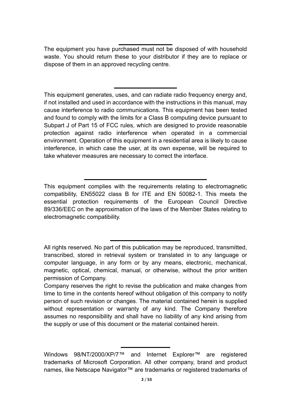 Environment, Fcc statement, Ce declaration of conformity | Copyright notice, Trademarks | MOCET IG7200 User Manual | Page 2 / 53
