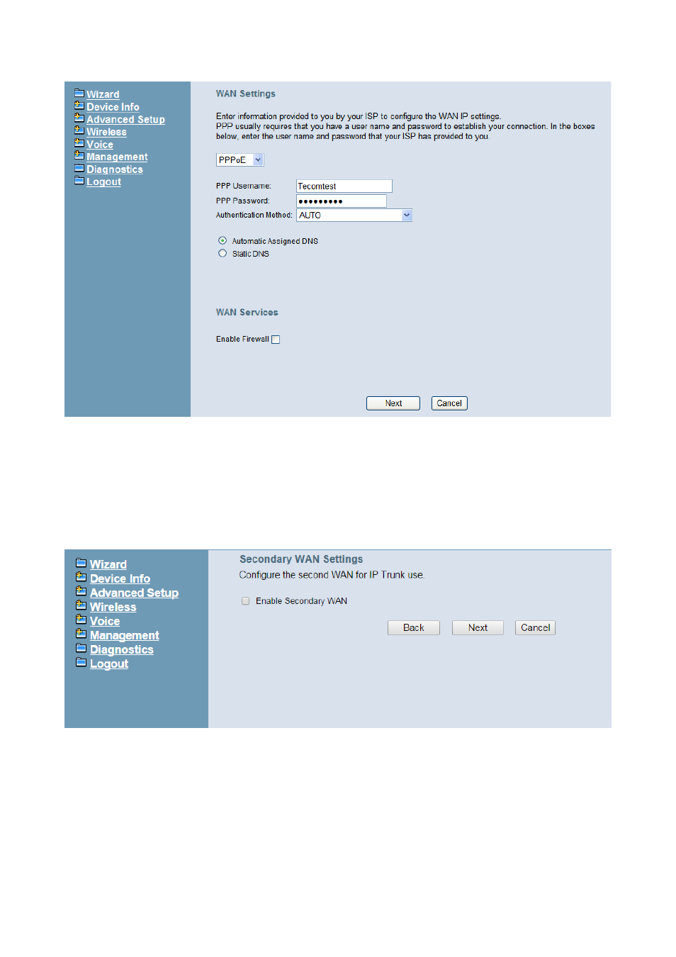 2 secondary wan setting, 3 lan setting | MOCET IG7600 User Manual | Page 43 / 133