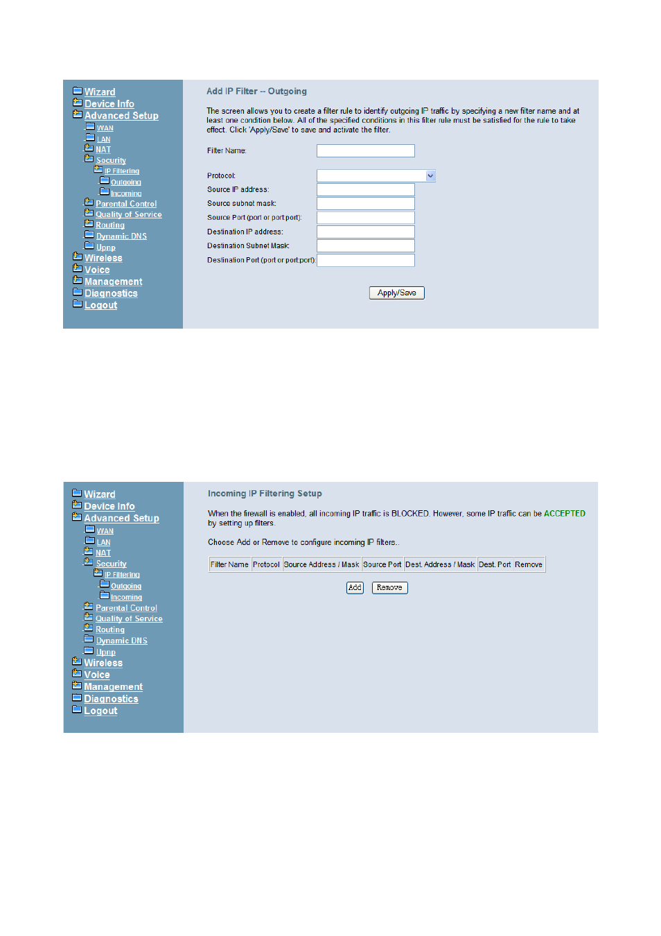 2 ip filtering - incoming | MOCET IG7600 User Manual | Page 58 / 133