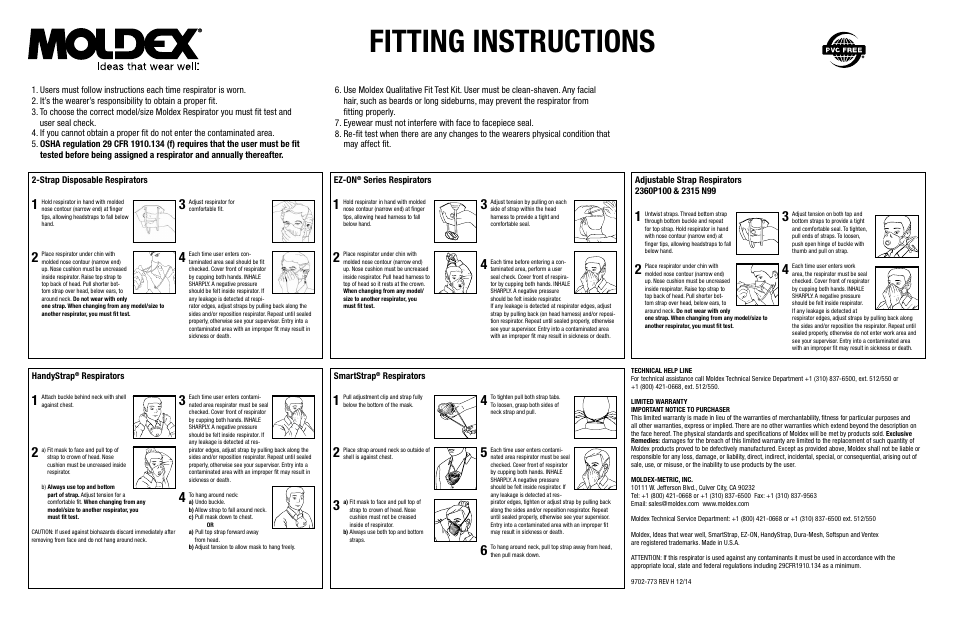 Fitting instructions | Moldex Respirator Warnings User Manual | Page 2 / 2