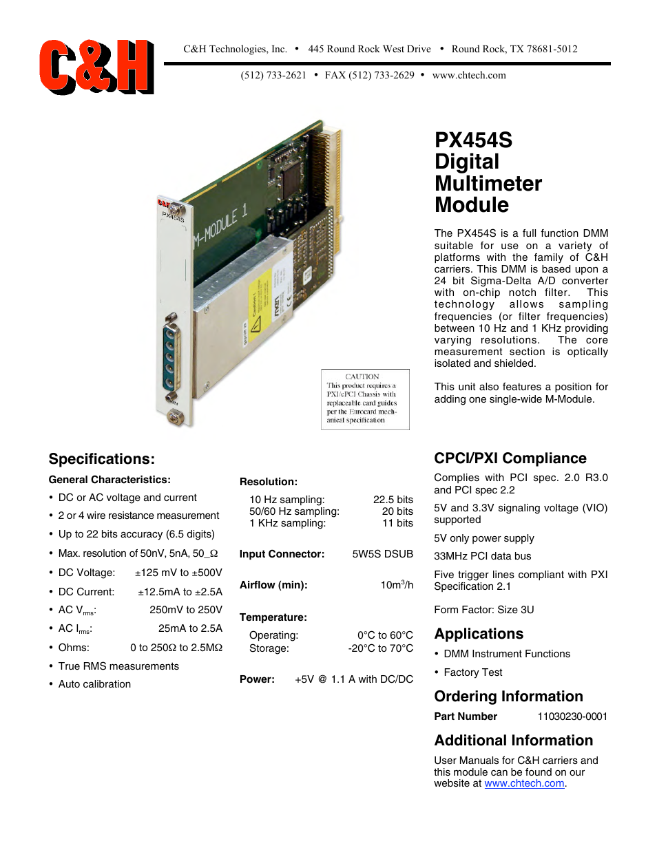 C&H Technologies PX454S User Manual | 2 pages