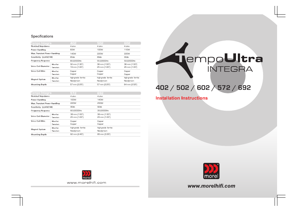 Morel TEMPO ULTRA Integra User Manual | 2 pages