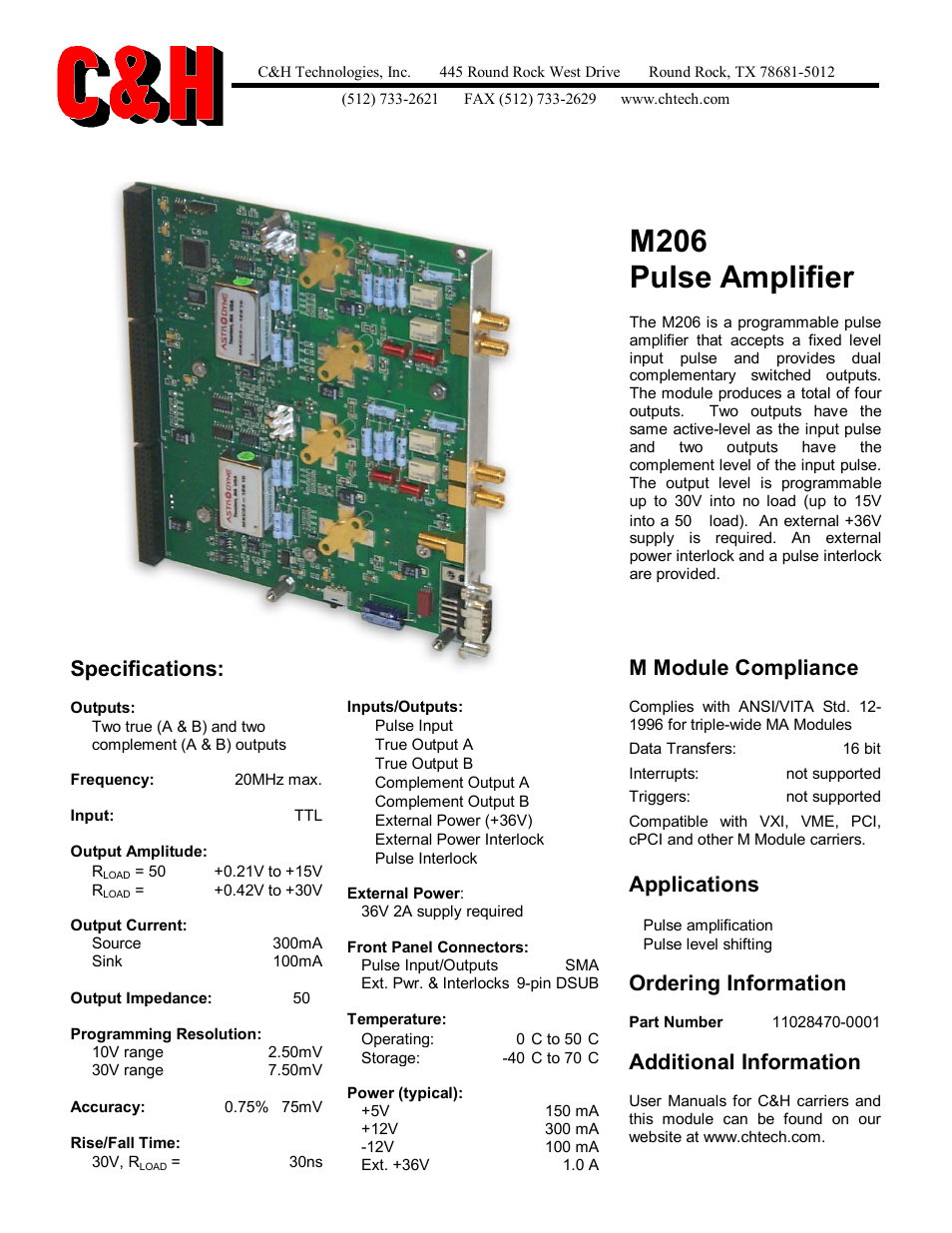CH Tech Pulse Amplifier M206 User Manual | 1 page