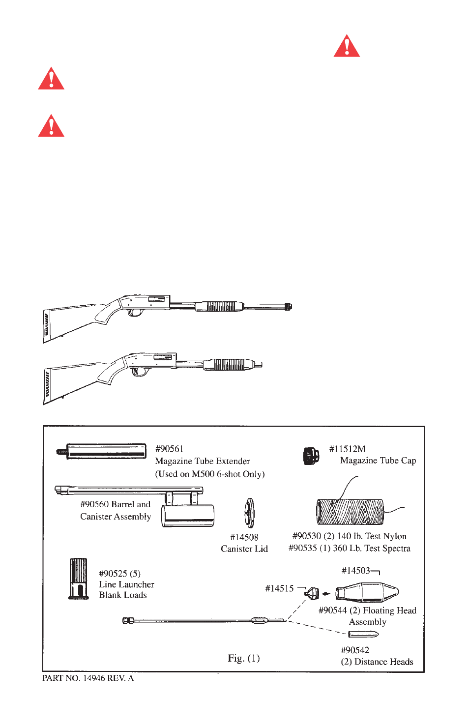 Action (9-shot) 500, Action (6-shot) | Mossberg 59 Line Launcher User Manual | Page 2 / 8