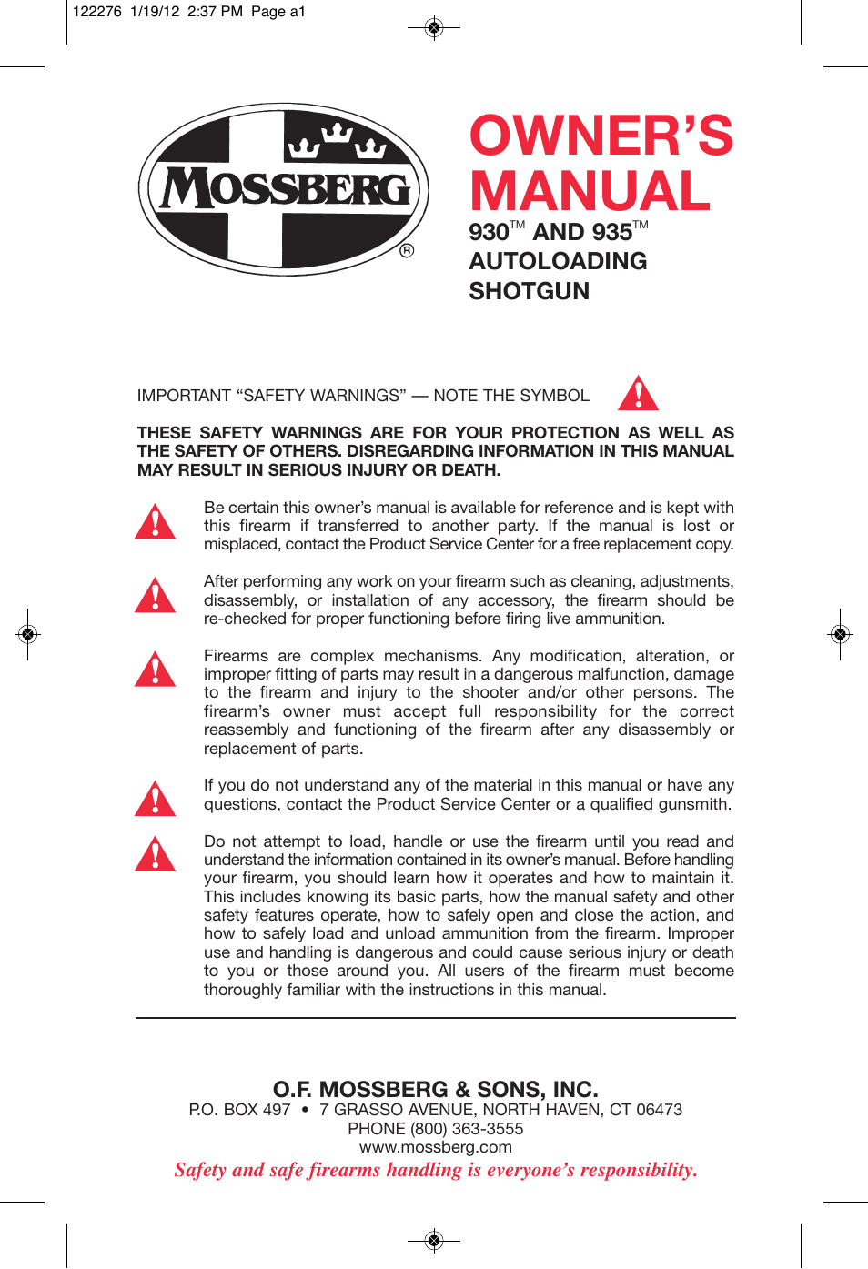 Mossberg 935 Magnu User Manual | 32 pages