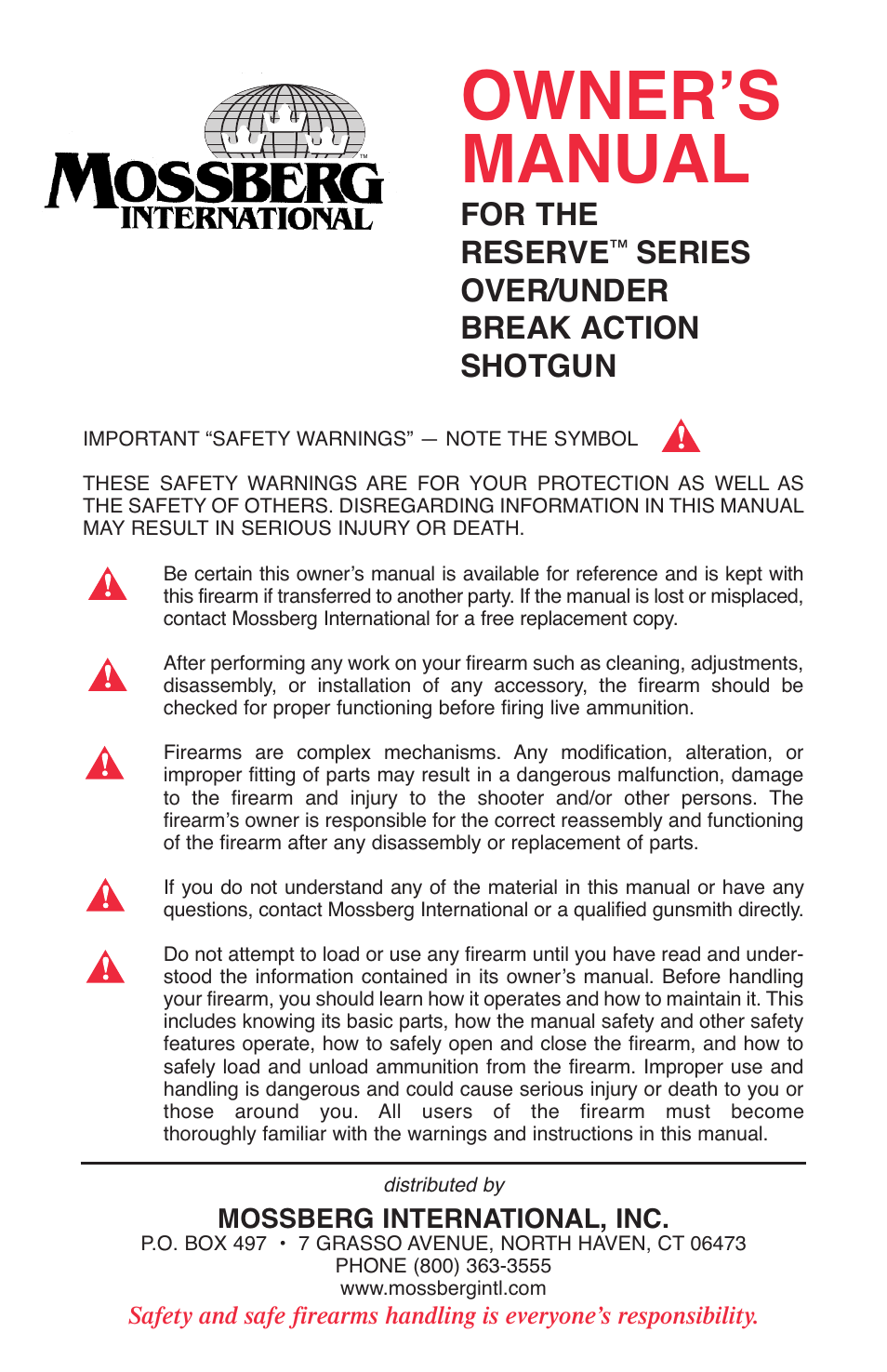 Mossberg Silver Reserve Serie Over/Under User Manual | 20 pages