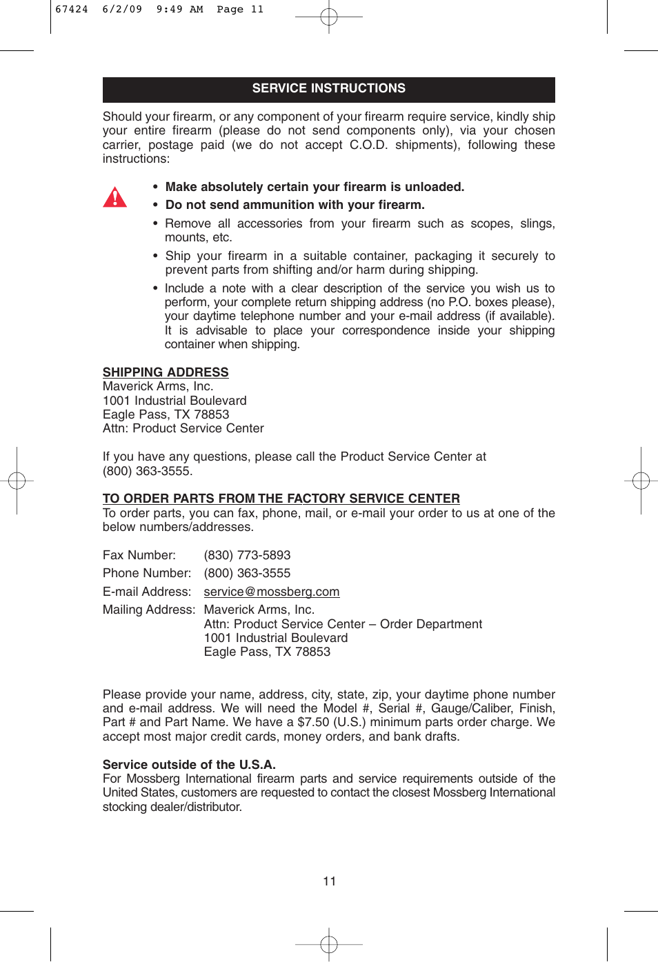 Mossberg Silver Reserve Serie Over/Under User Manual | Page 13 / 20