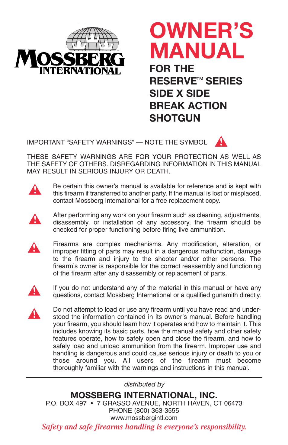 Mossberg Silver Reserve Serie Side/Side User Manual | 20 pages