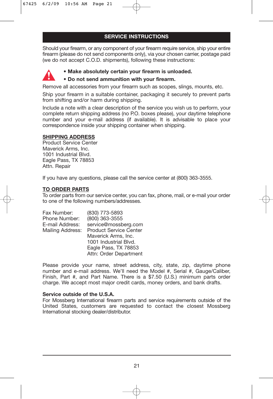 Mossberg International SA-2 User Manual | Page 21 / 28