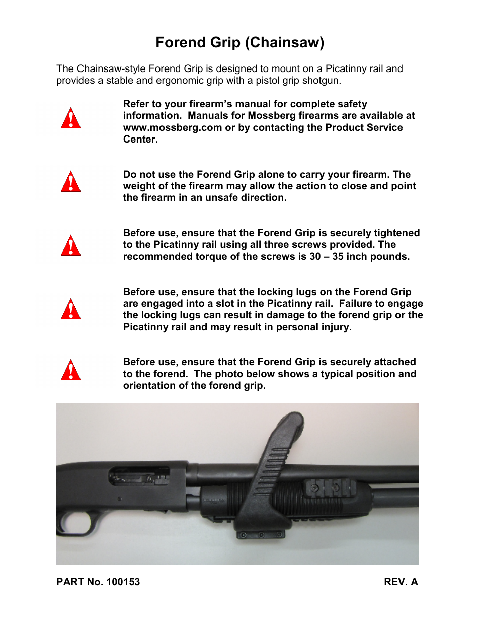 Mossberg Chainsaw Grip User Manual | 1 page