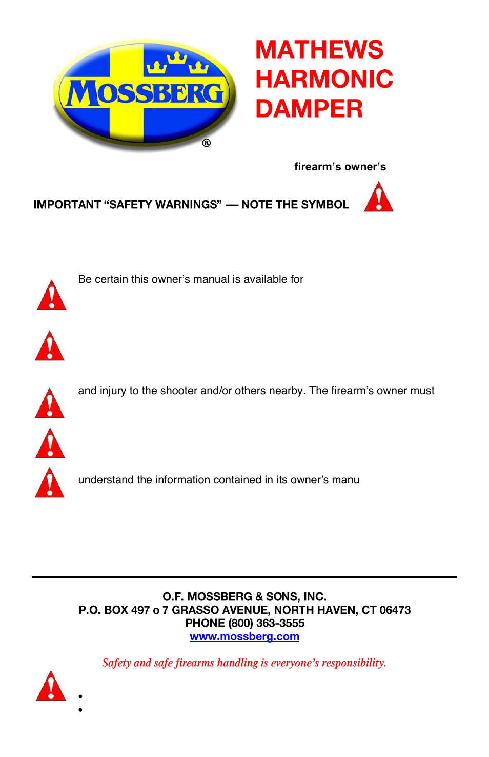 Mossberg Recoil Reduction/ Mathews Stock User Manual | 12 pages