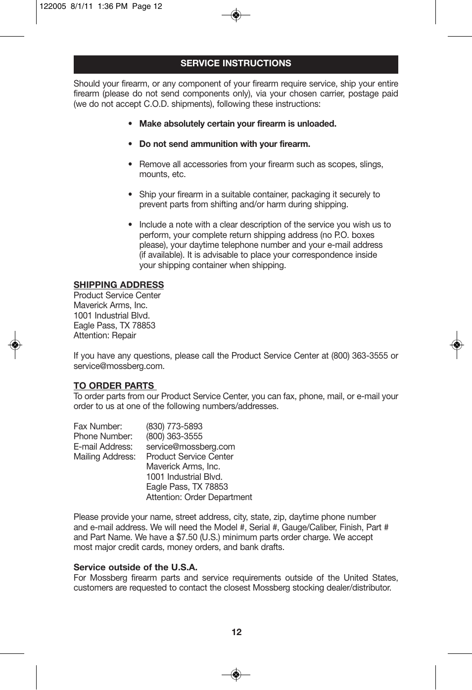 Mossberg 46 CENTERFIRE User Manual | Page 12 / 16