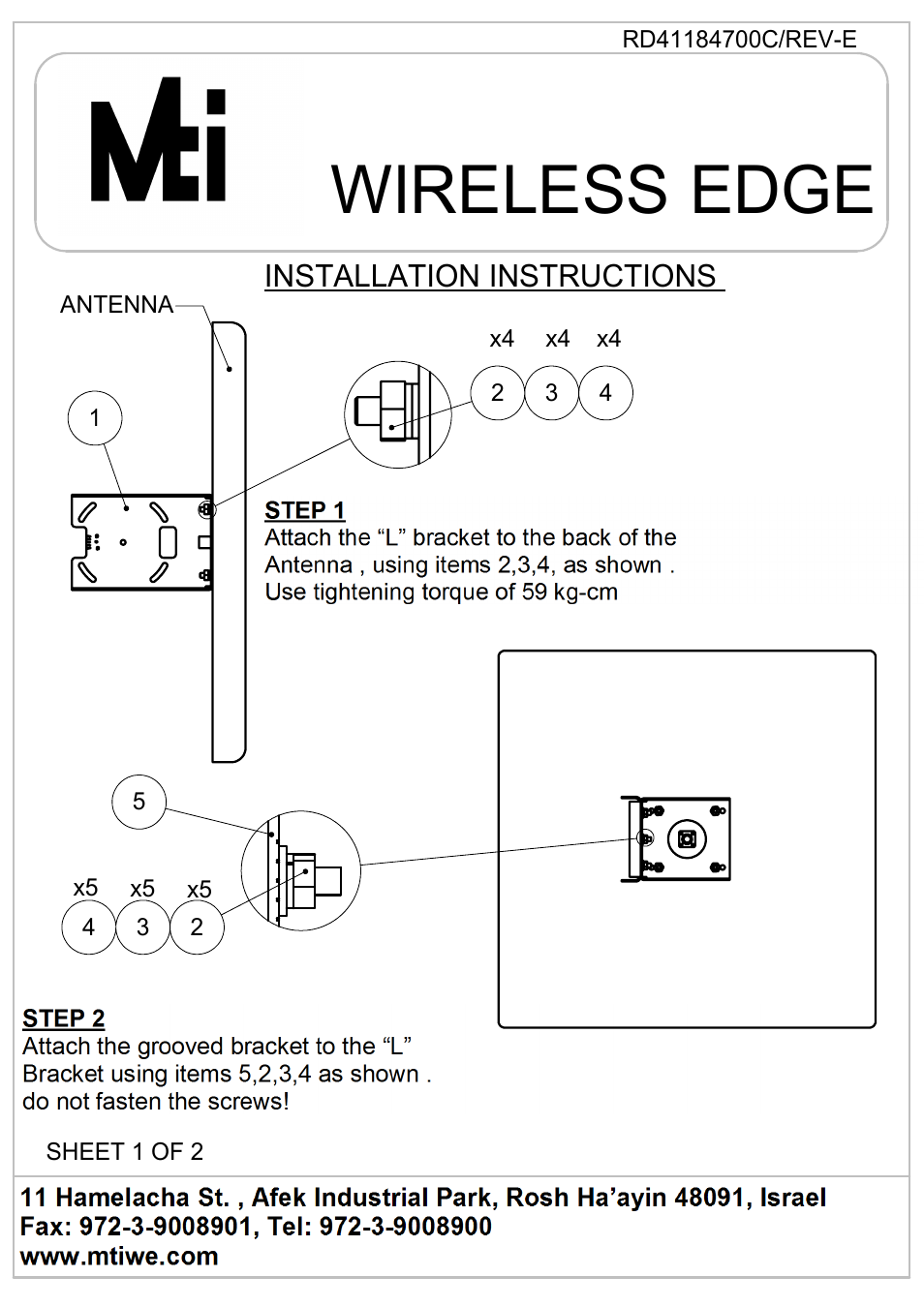 MTI Wireless Edge MT-120019 User Manual | 2 pages