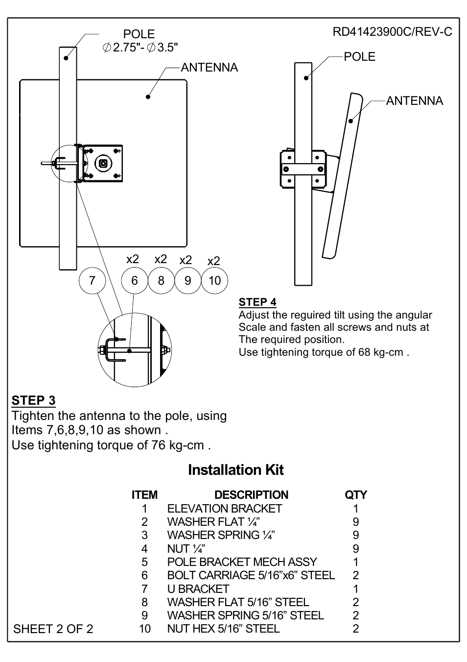 Installation kit | MTI Wireless Edge MT-120019/A User Manual | Page 2 / 2