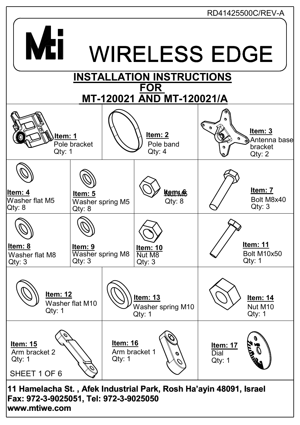 MTI Wireless Edge MT-120021 User Manual | 6 pages