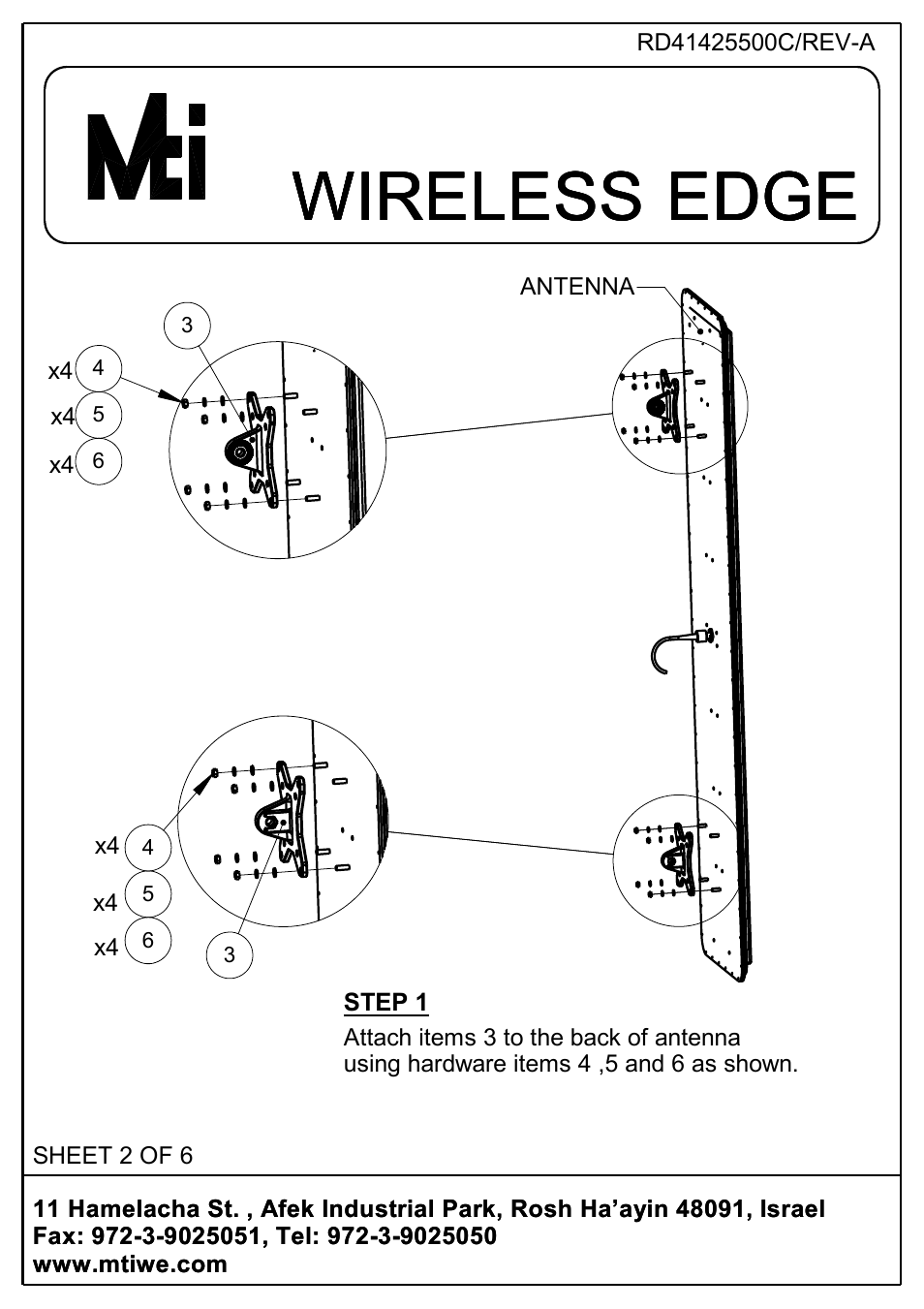 Wireless edge | MTI Wireless Edge MT-120021 User Manual | Page 2 / 6