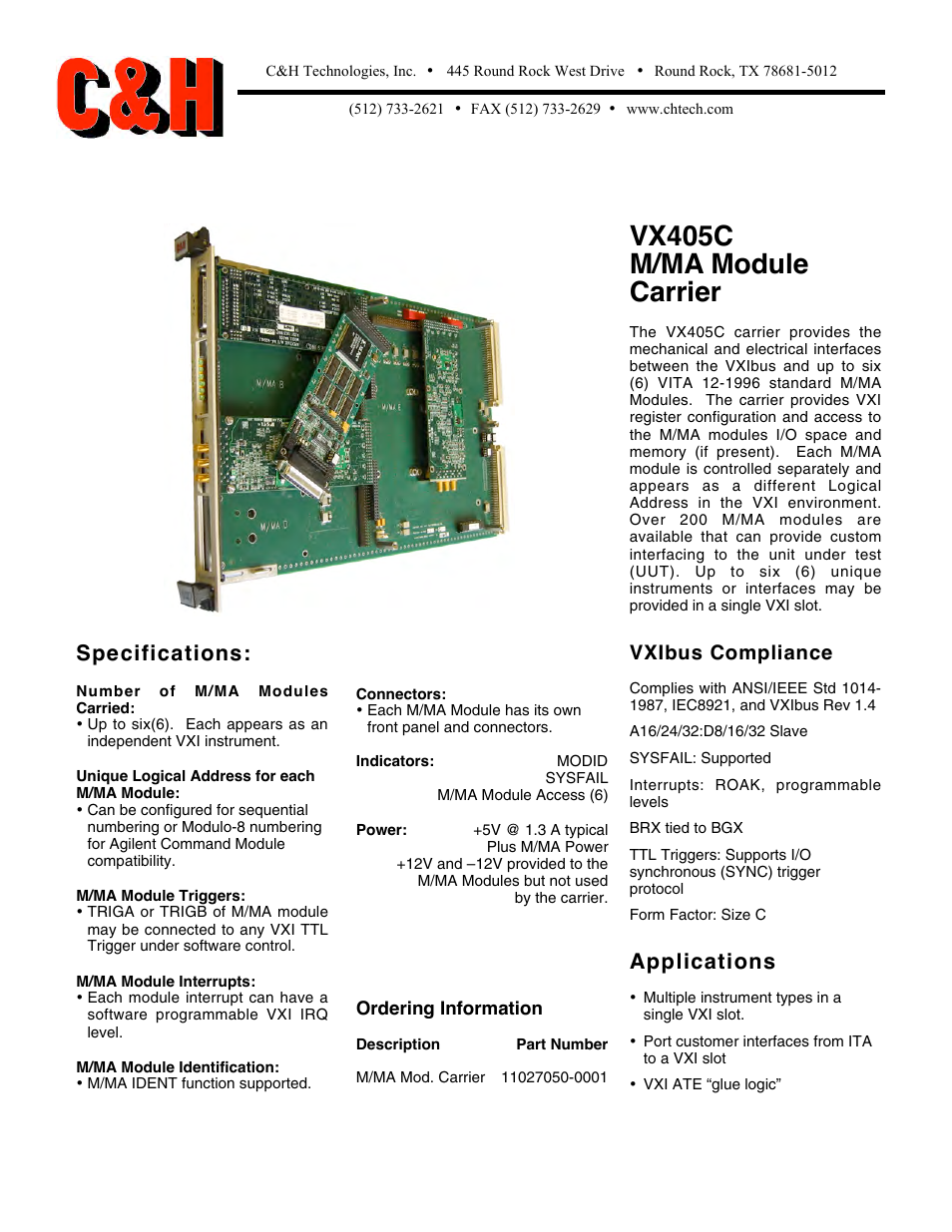 C&H Technologies VX405C User Manual | 1 page