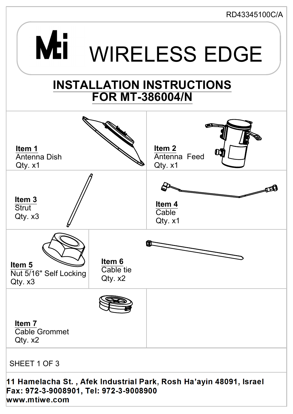 MTI Wireless Edge MT-386004/N User Manual | 3 pages