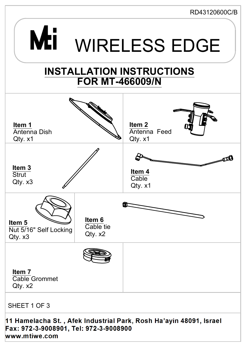 MTI Wireless Edge MT-466009/N User Manual | 3 pages