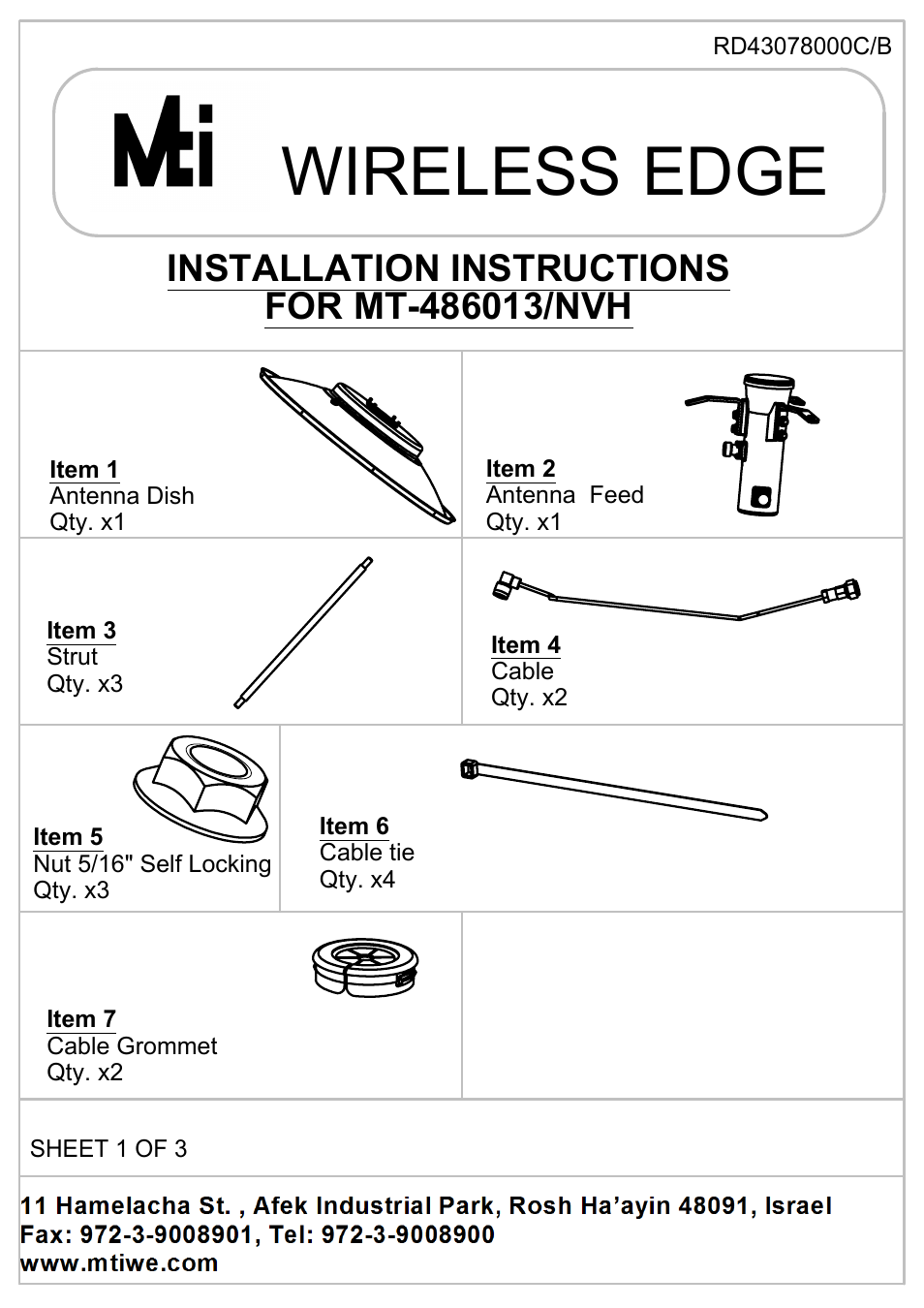 MTI Wireless Edge MT-486013/NVH User Manual | 3 pages