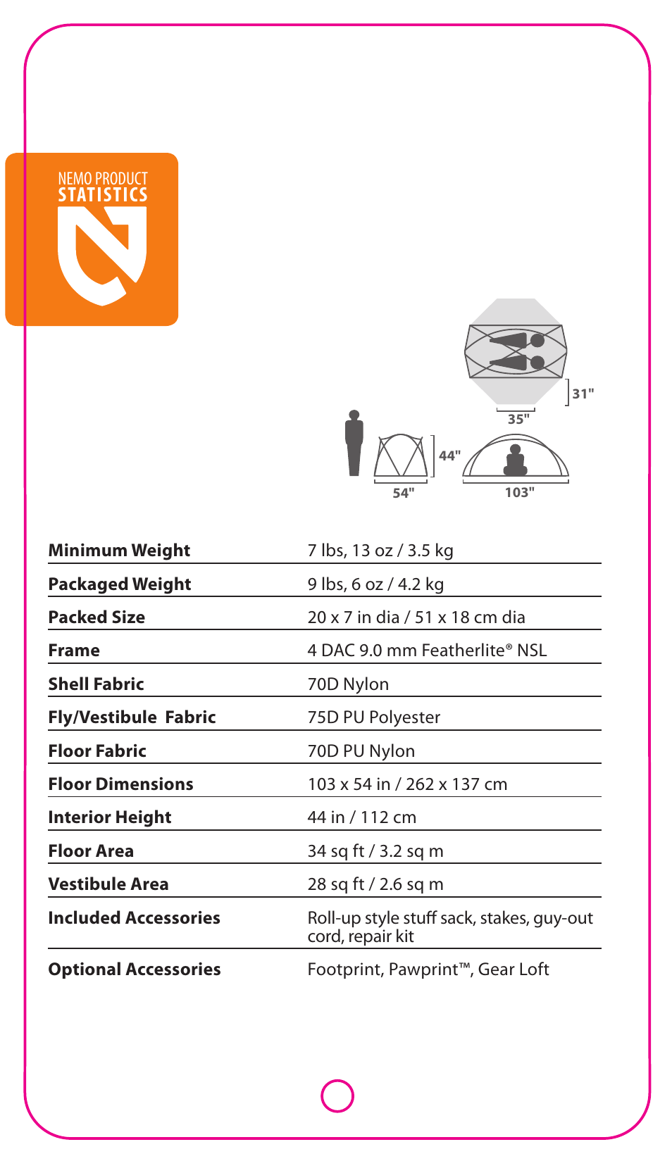 Statistics, Guarantee nemo quality recommended innovations, Technology | Technology airsupported, Accessories | NEMO Equipment ALTI STOR 2P User Manual | Page 2 / 5