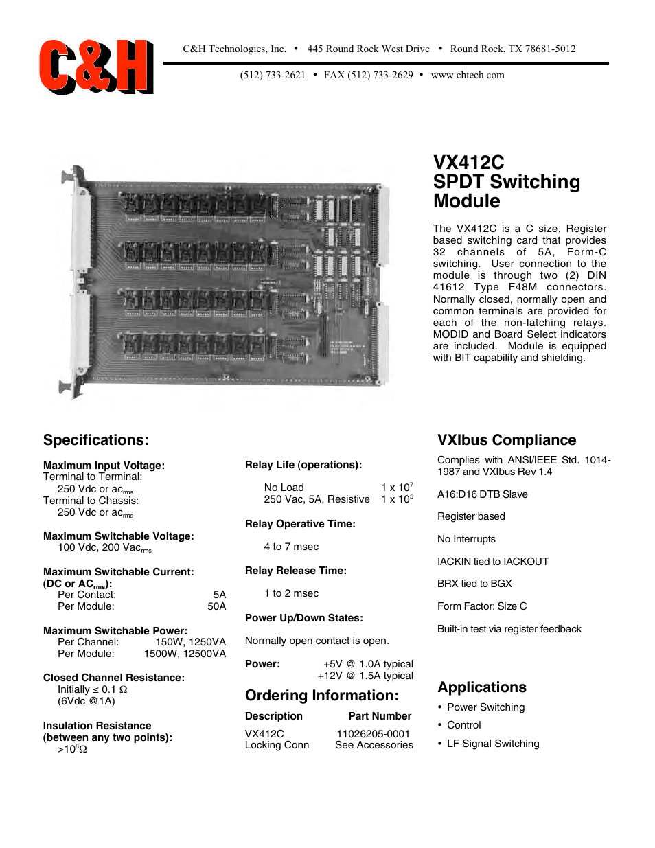 C&H Technologies VX412C User Manual | 1 page