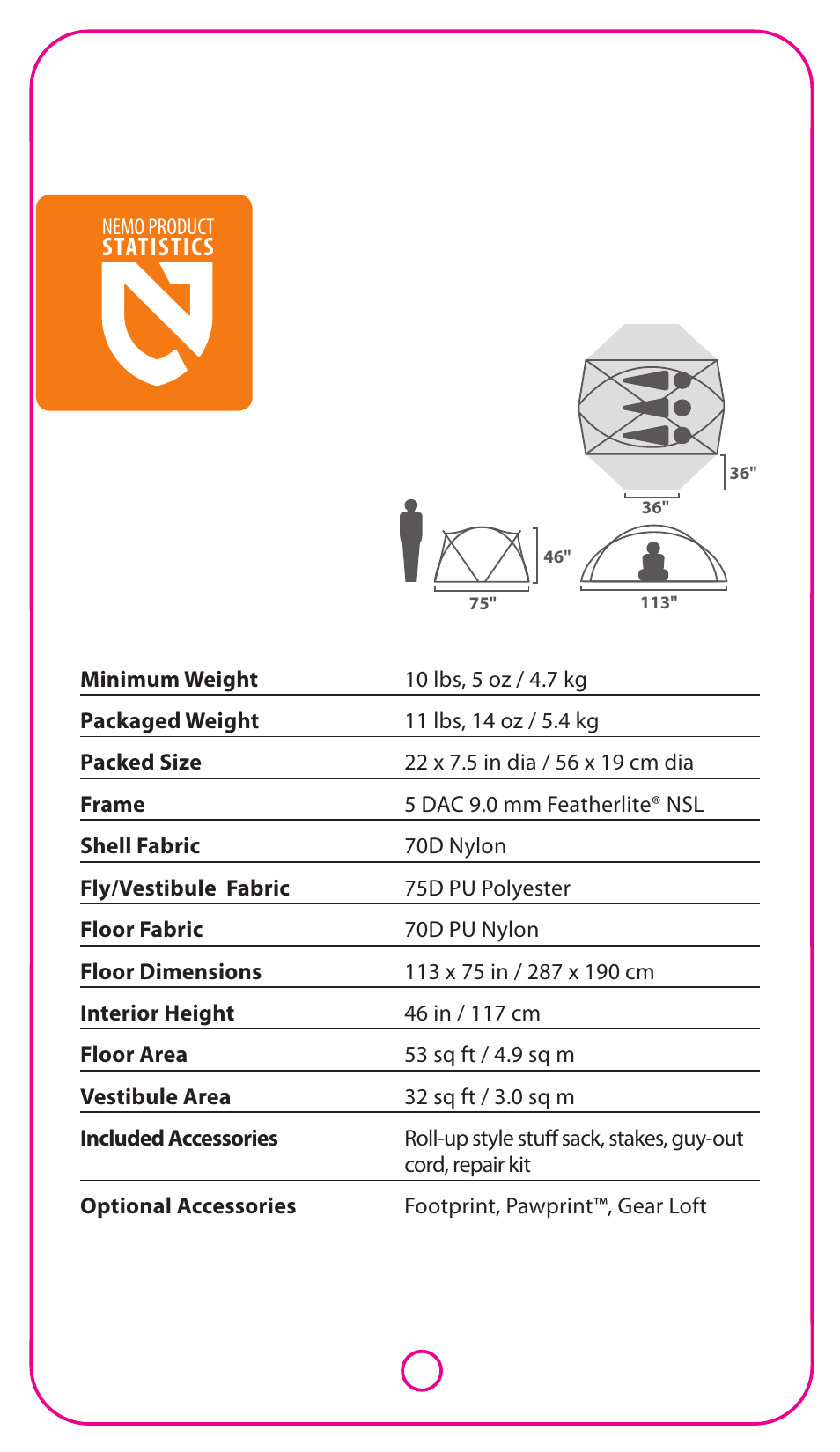 Statistics, Guarantee nemo quality recommended innovations, Technology | Technology airsupported, Accessories | NEMO Equipment ALTI STOR 3P User Manual | Page 2 / 5