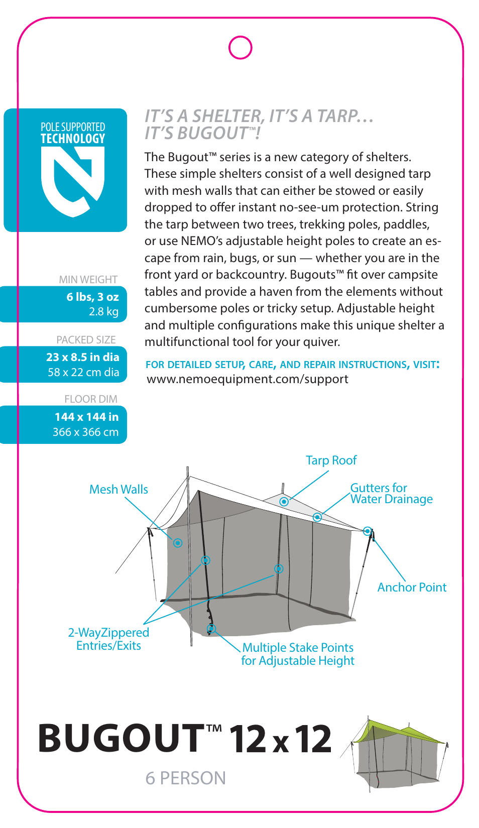 NEMO Equipment BUGOU 12X12 User Manual | 3 pages