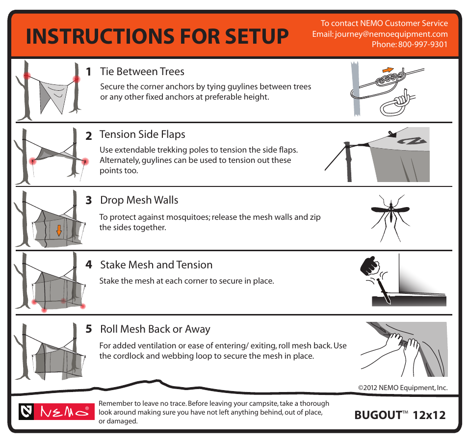 Instructions for setup, Bugout, 12x12 | NEMO Equipment BUGOU 12X12 User Manual | Page 3 / 3