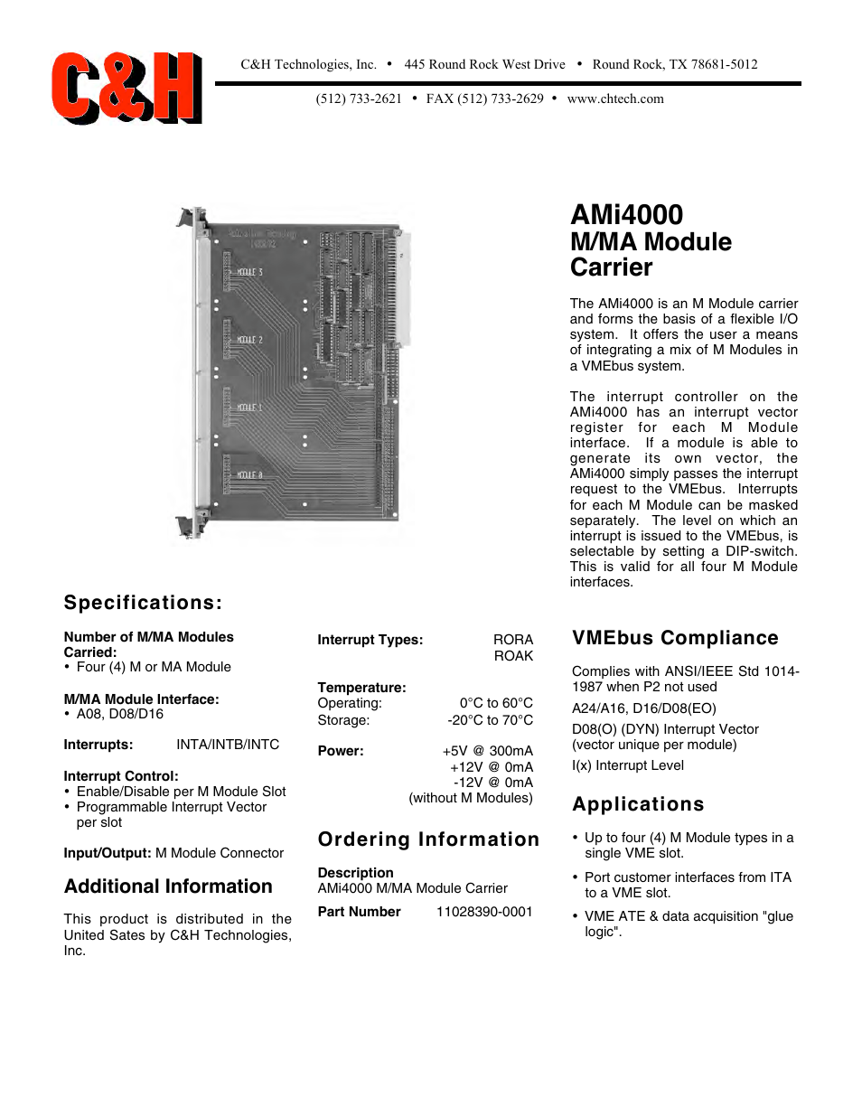C&H Technologies AMi4000 User Manual | 1 page
