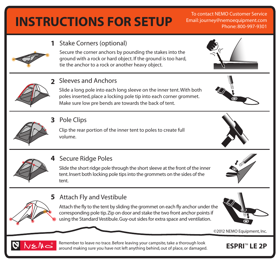 Instructions for setup, Espri, Le 2p | NEMO Equipment ESPR LE 2P User Manual | Page 5 / 5