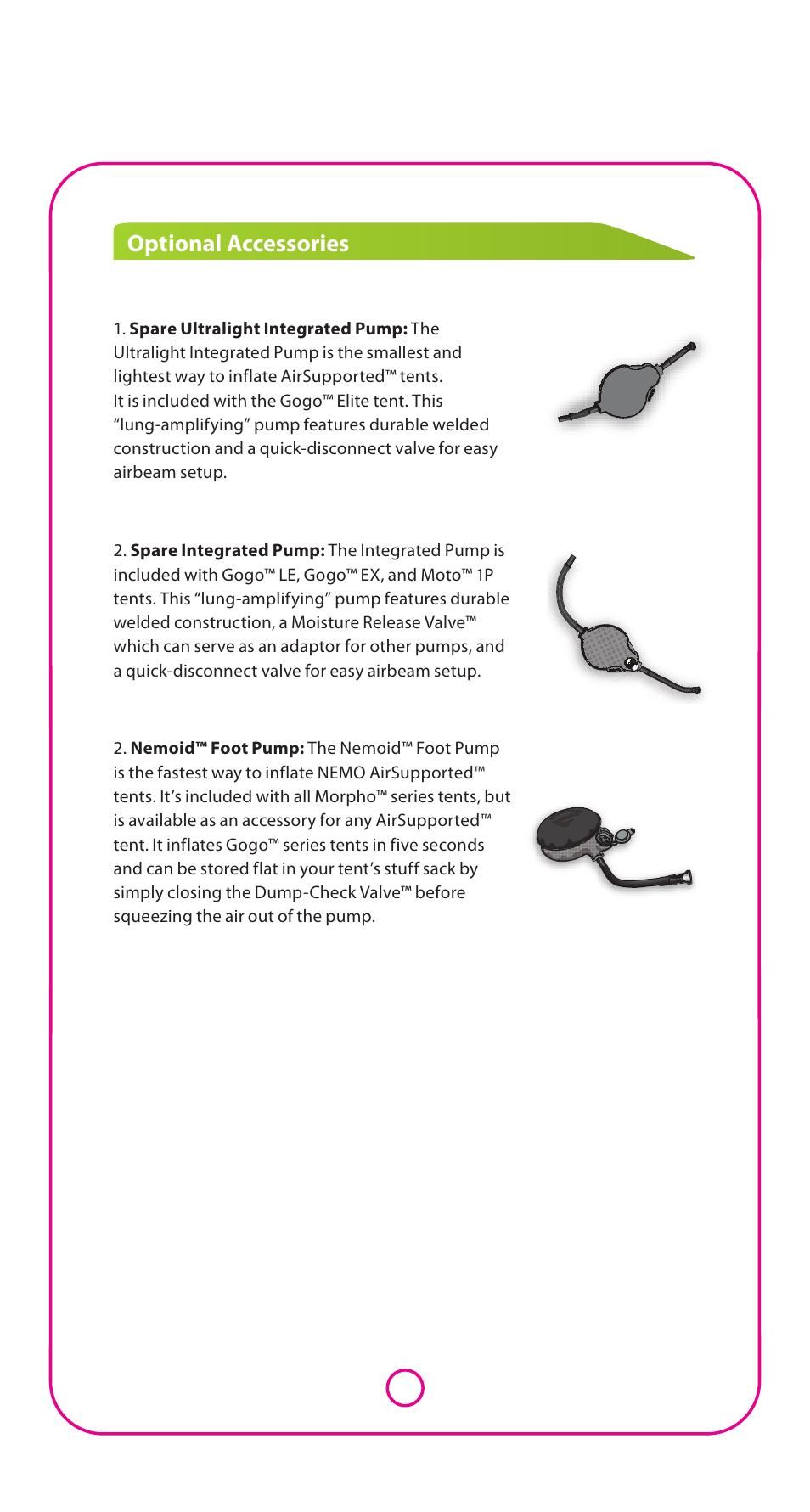 Optional accessories | NEMO Equipment GOG ELITE User Manual | Page 4 / 5