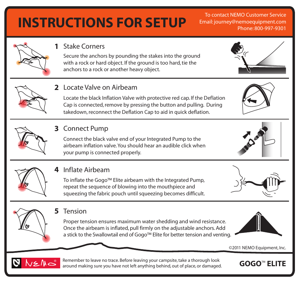 Instructions for setup, Gogo, Elite | NEMO Equipment GOG ELITE User Manual | Page 5 / 5