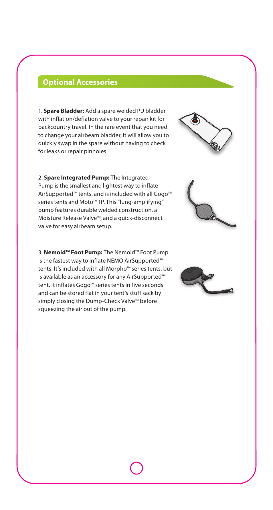 Optional accessories | NEMO Equipment GOG LE User Manual | Page 4 / 5