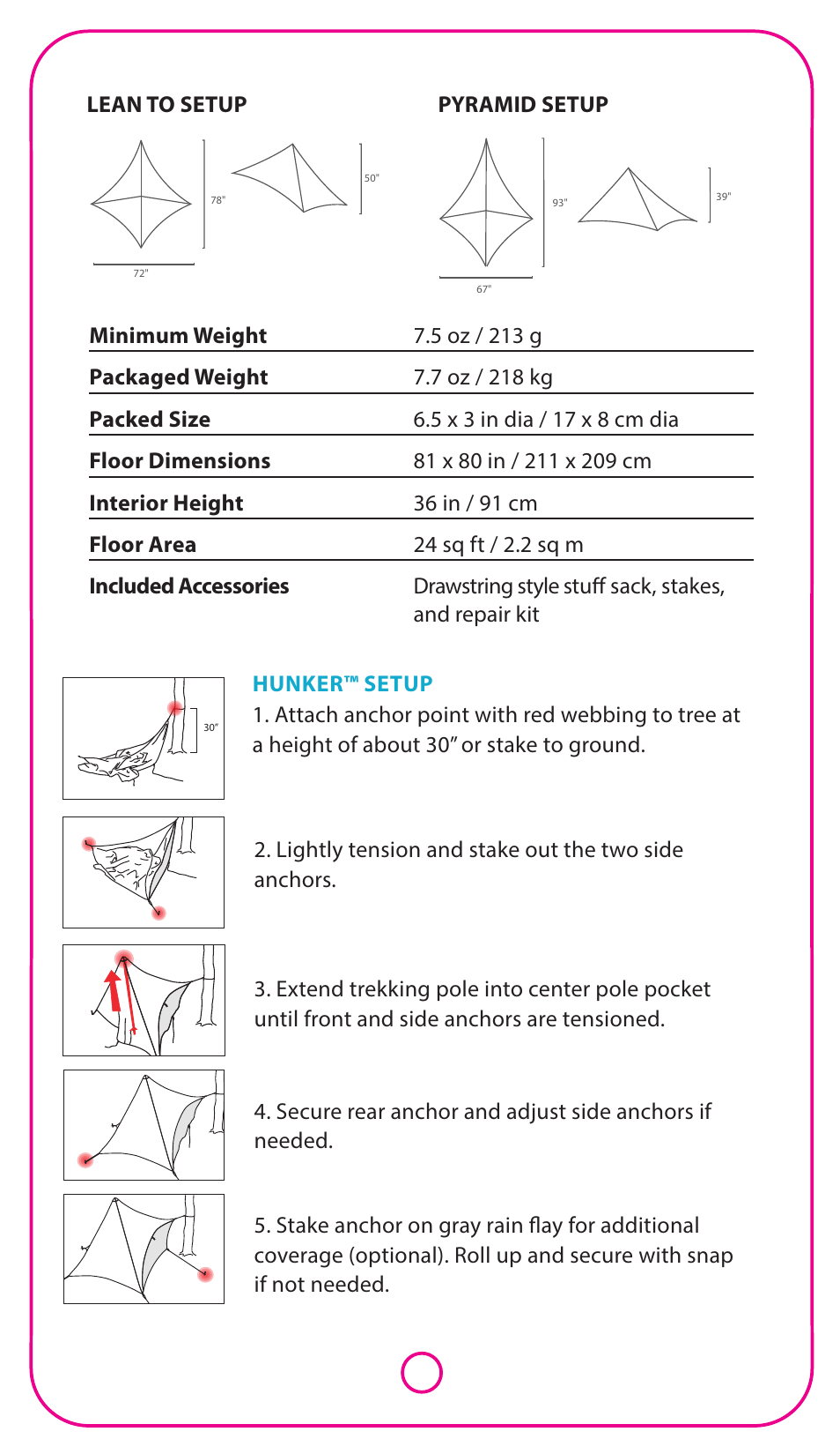 Lean to setup pyramid setup hunker™ setup | NEMO Equipment HUNKE2P User Manual | Page 2 / 3