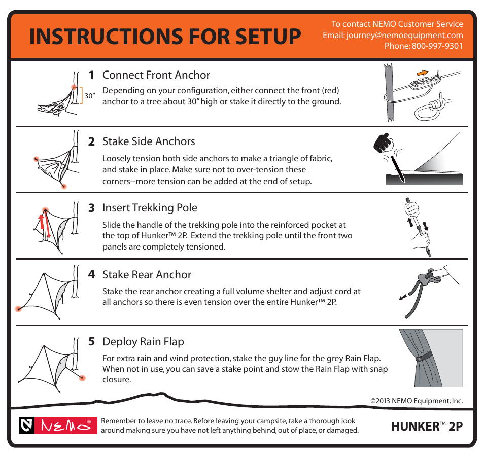 Instructions for setup, Hunker | NEMO Equipment HUNKE2P User Manual | Page 3 / 3