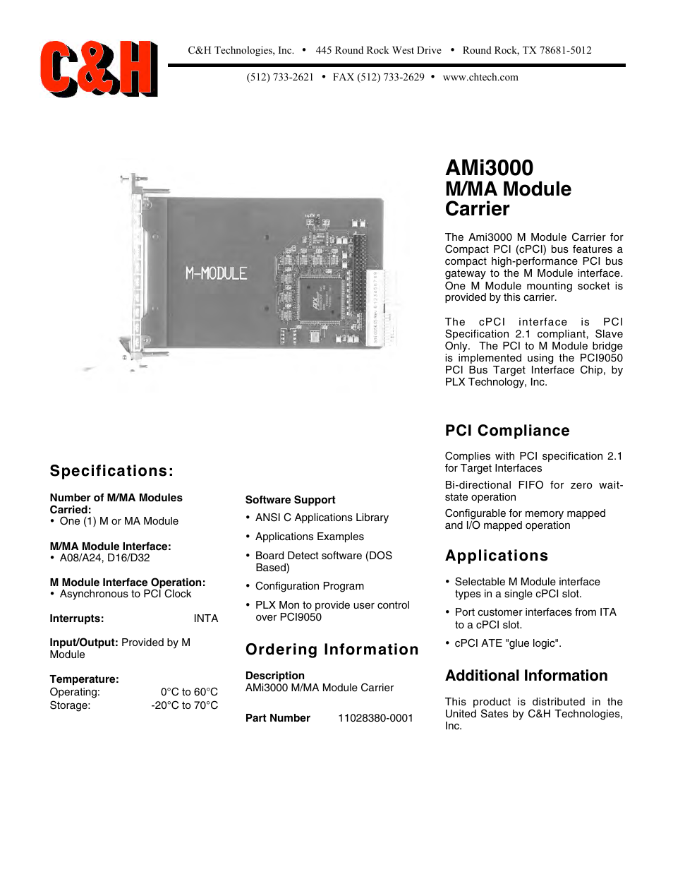 CH Tech M/MA Module Carrier AMi3000 User Manual | 1 page