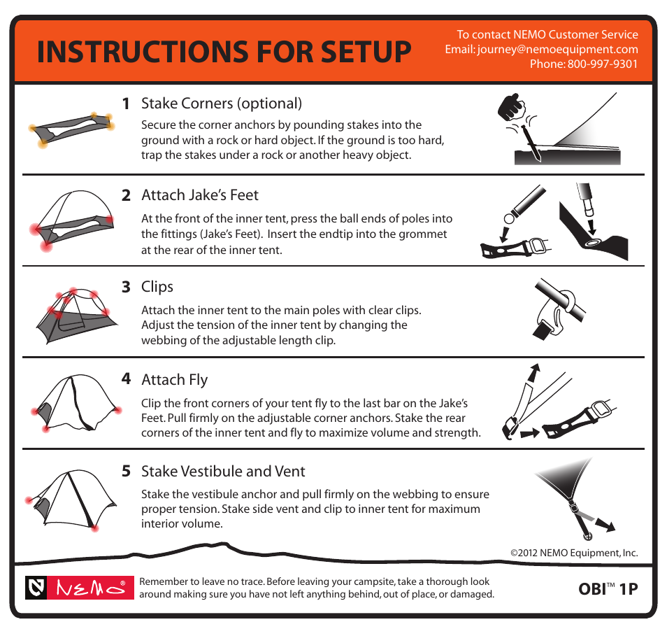 Instructions for setup | NEMO Equipment OB 1P User Manual | Page 5 / 5