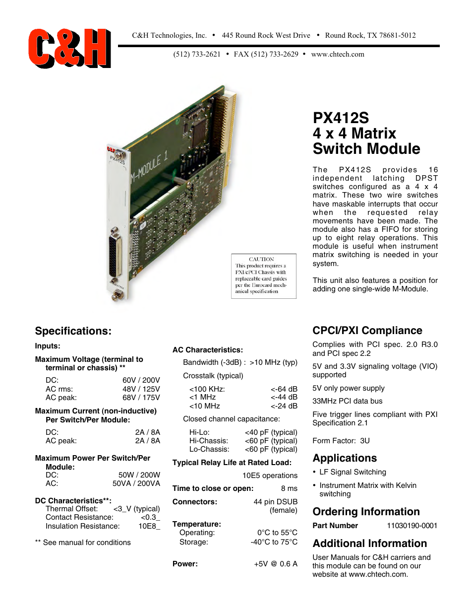 CH Tech PX412S User Manual | 1 page