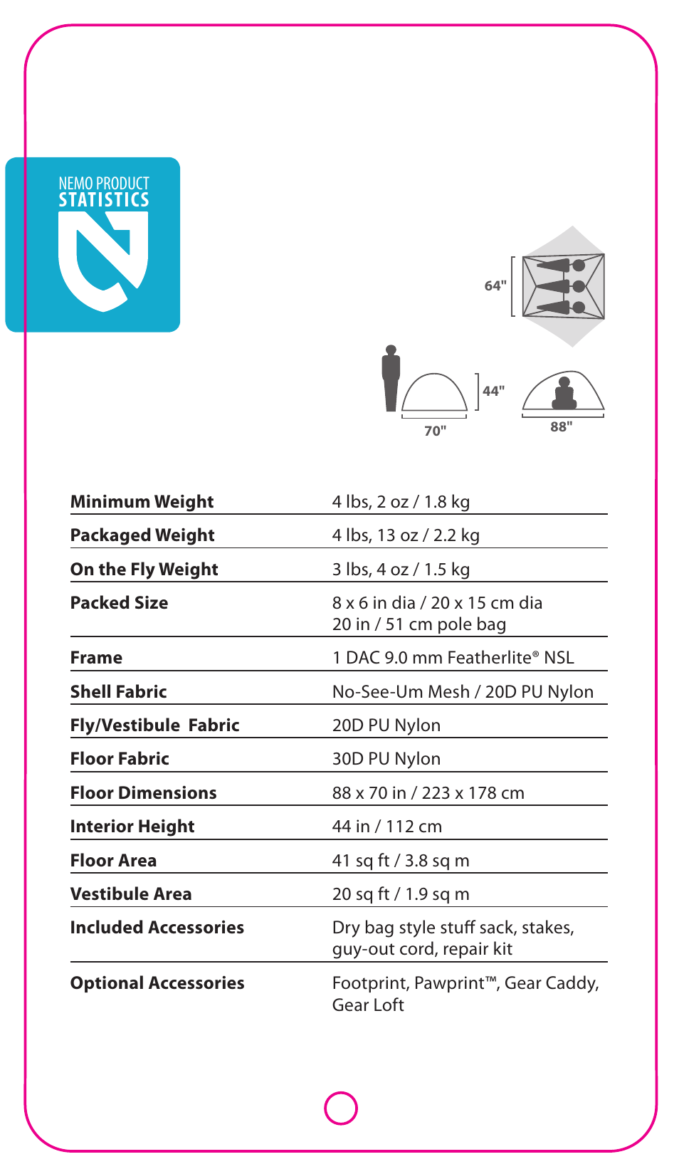 Statistics, Guarantee nemo quality recommended innovations, Technology | Technology airsupported, Accessories | NEMO Equipment OB 3P User Manual | Page 2 / 5