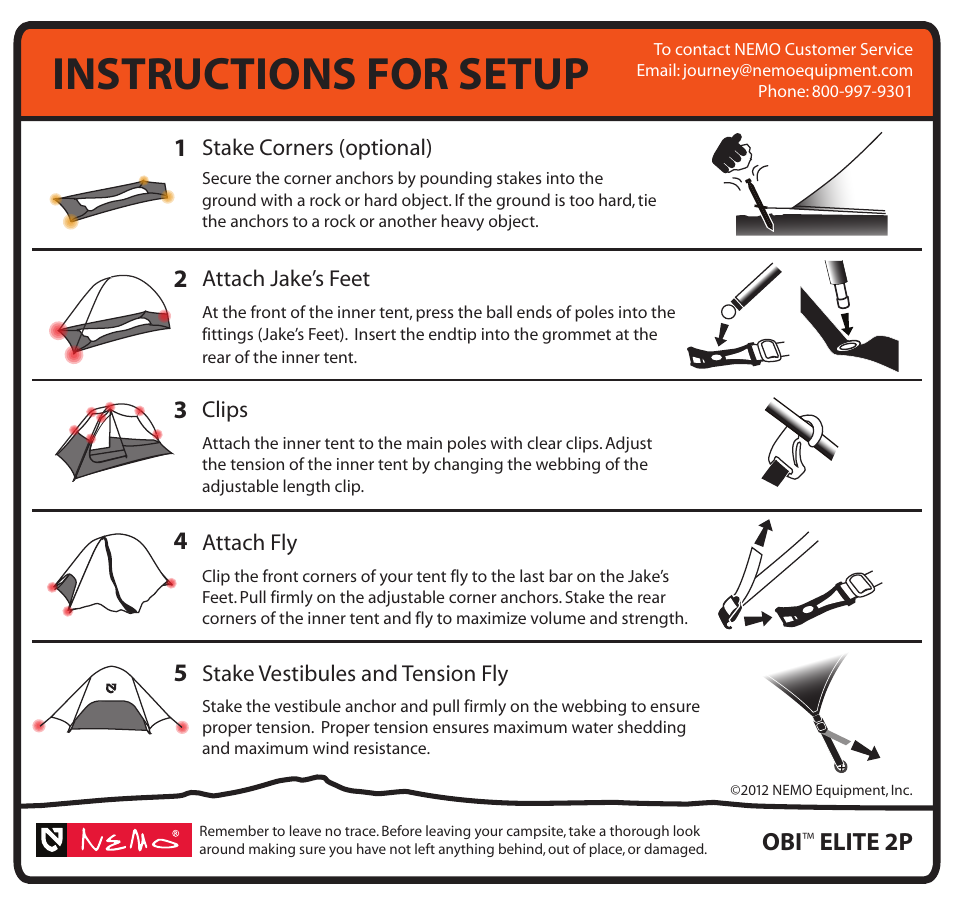 Instructions for setup | NEMO Equipment OB ELITE 2P User Manual | Page 5 / 5