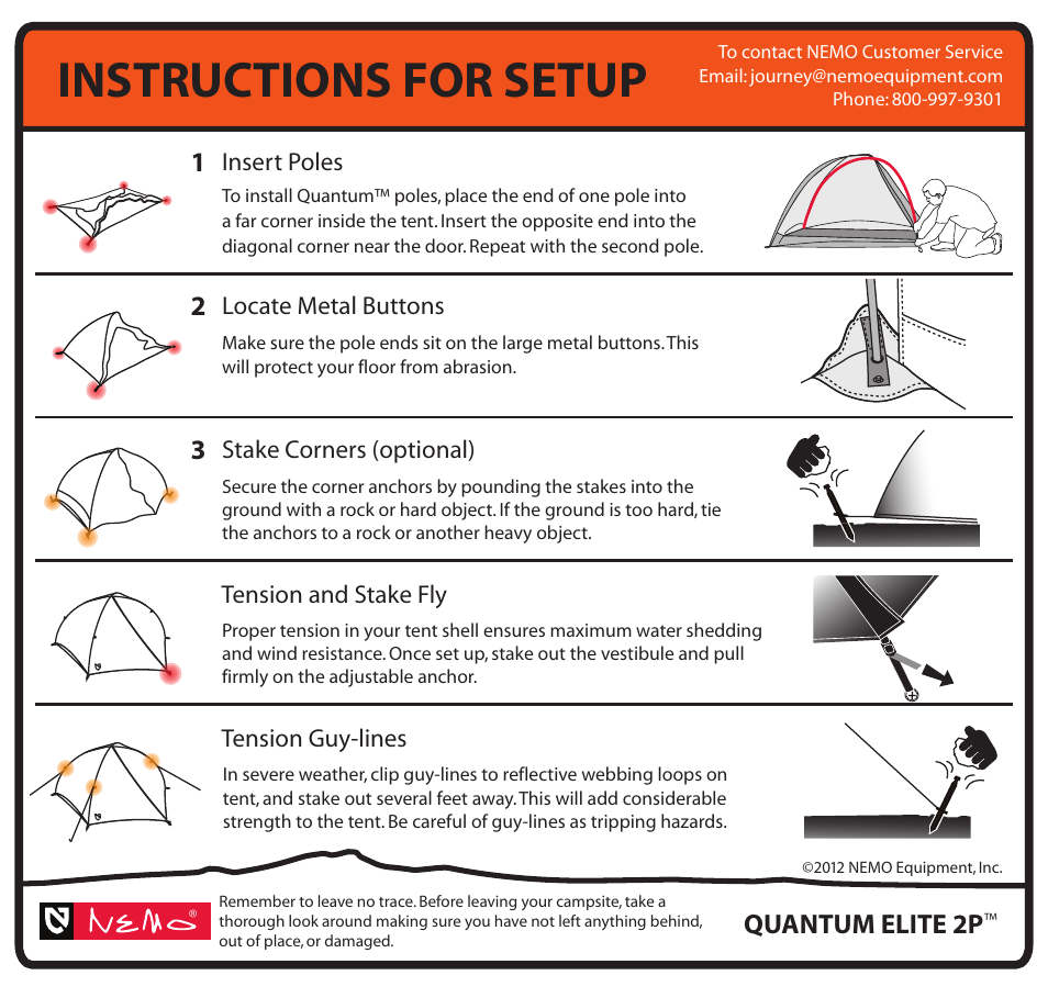 Instructions for setup, Quantum elite 2p | NEMO Equipment QUANTU ELITE User Manual | Page 5 / 5