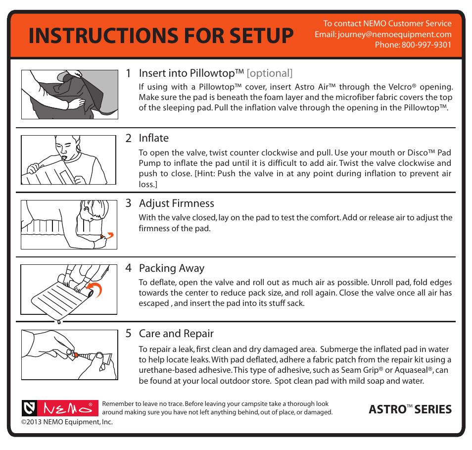 Instructions for setup, Astro | NEMO Equipment ASTR AIR User Manual | Page 2 / 2