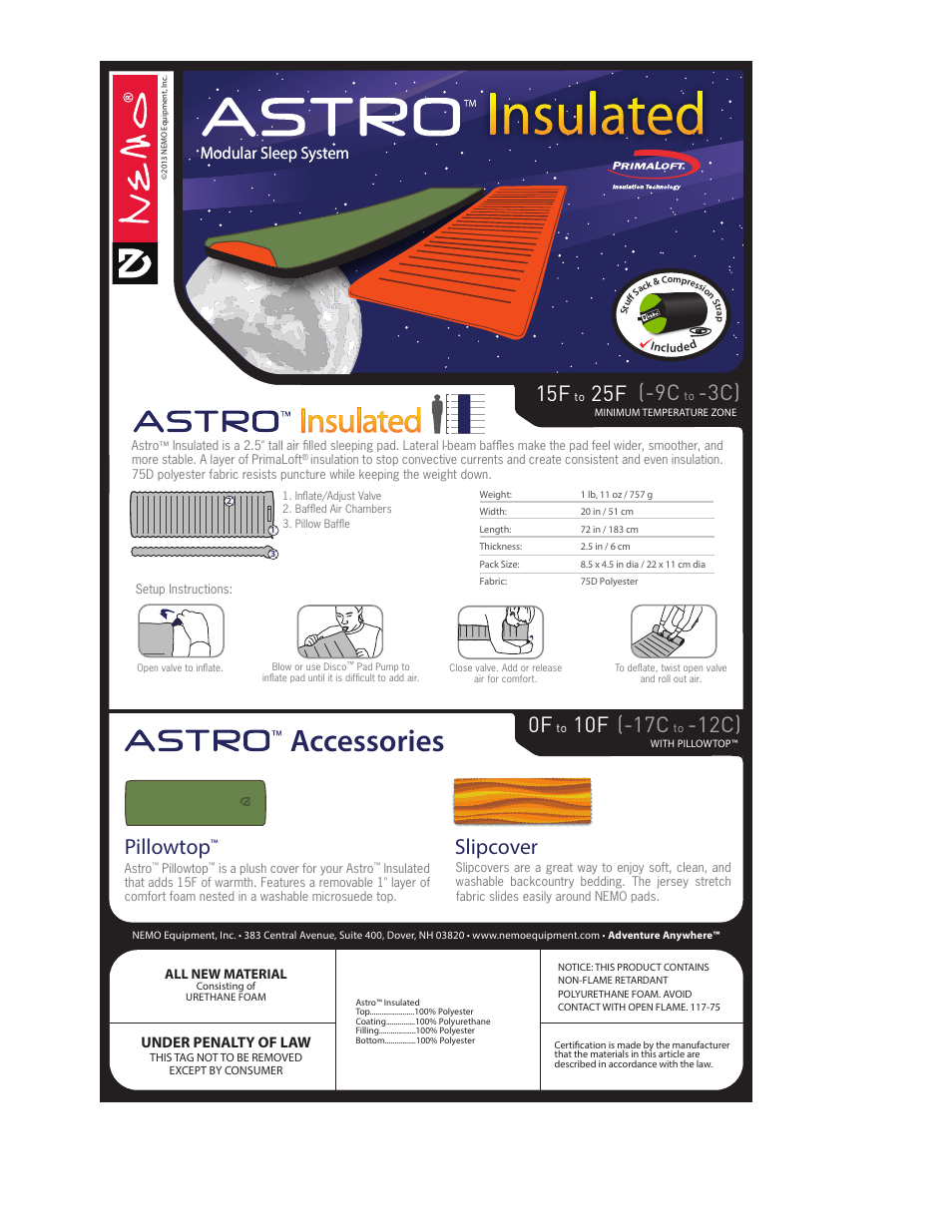 NEMO Equipment ASTR INSULATED User Manual | 2 pages
