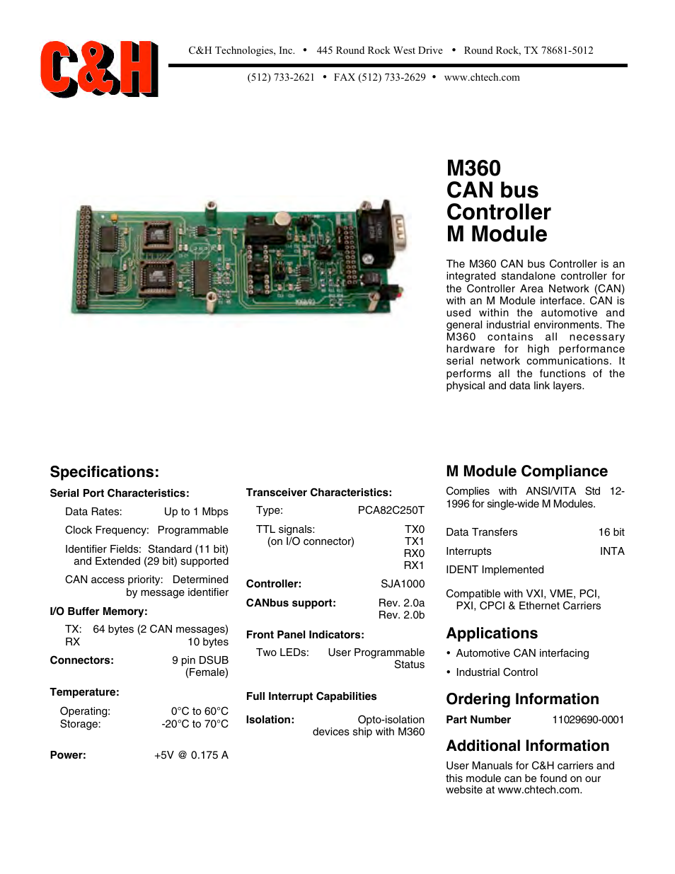 C&H Technologies M360 User Manual | 1 page