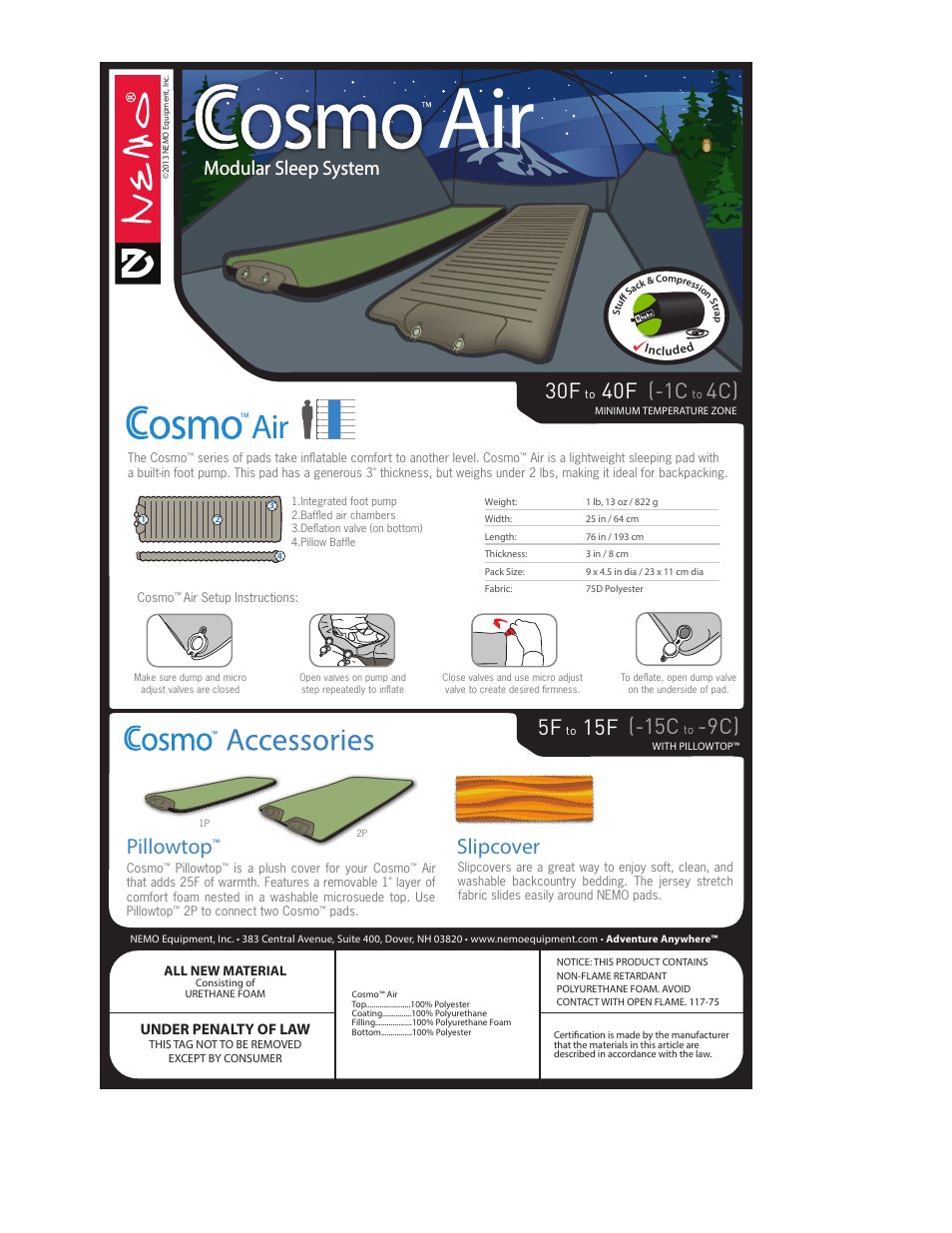 NEMO Equipment COSM AIR User Manual | 2 pages